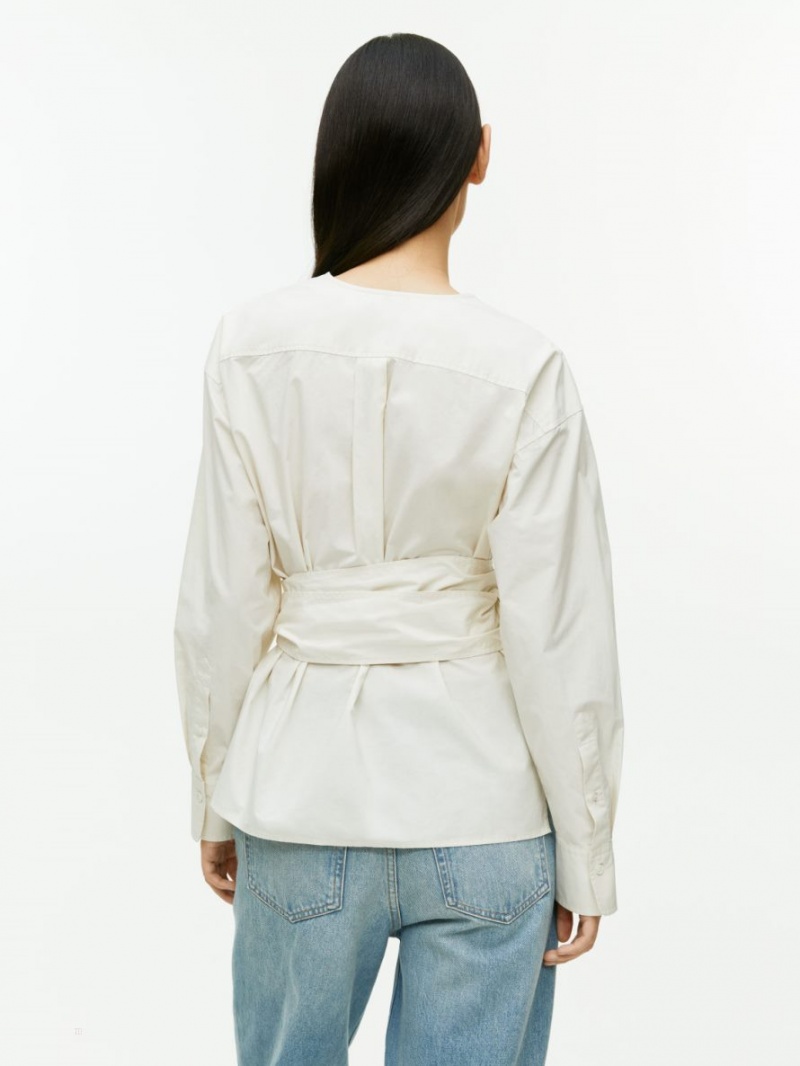 Bluza Arket Wrap Bumbac Dama Albi | Romania-FPIC59482