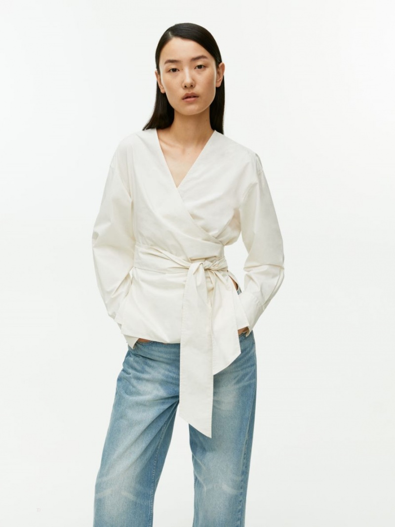 Bluza Arket Wrap Bumbac Dama Albi | Romania-FPIC59482