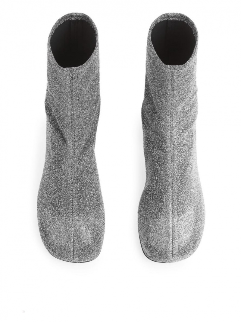 Botine Arket Toc Stretch Dama Argintii | Romania-FGHL41758