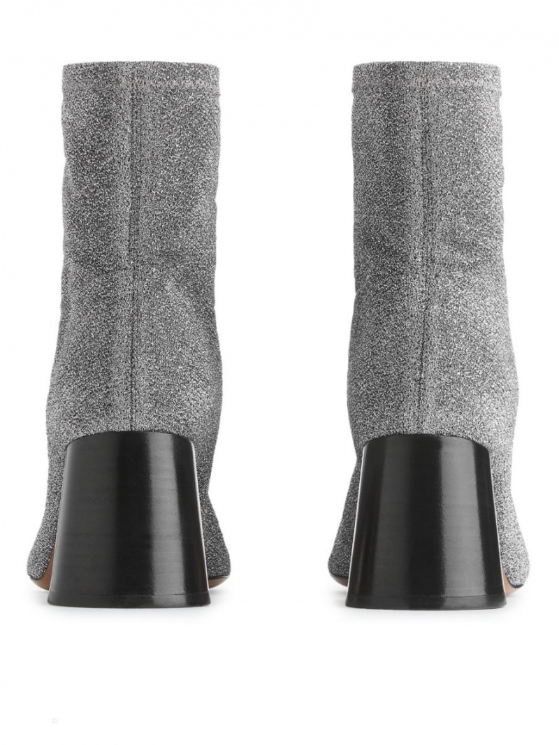 Botine Arket Toc Stretch Dama Argintii | Romania-FGHL41758