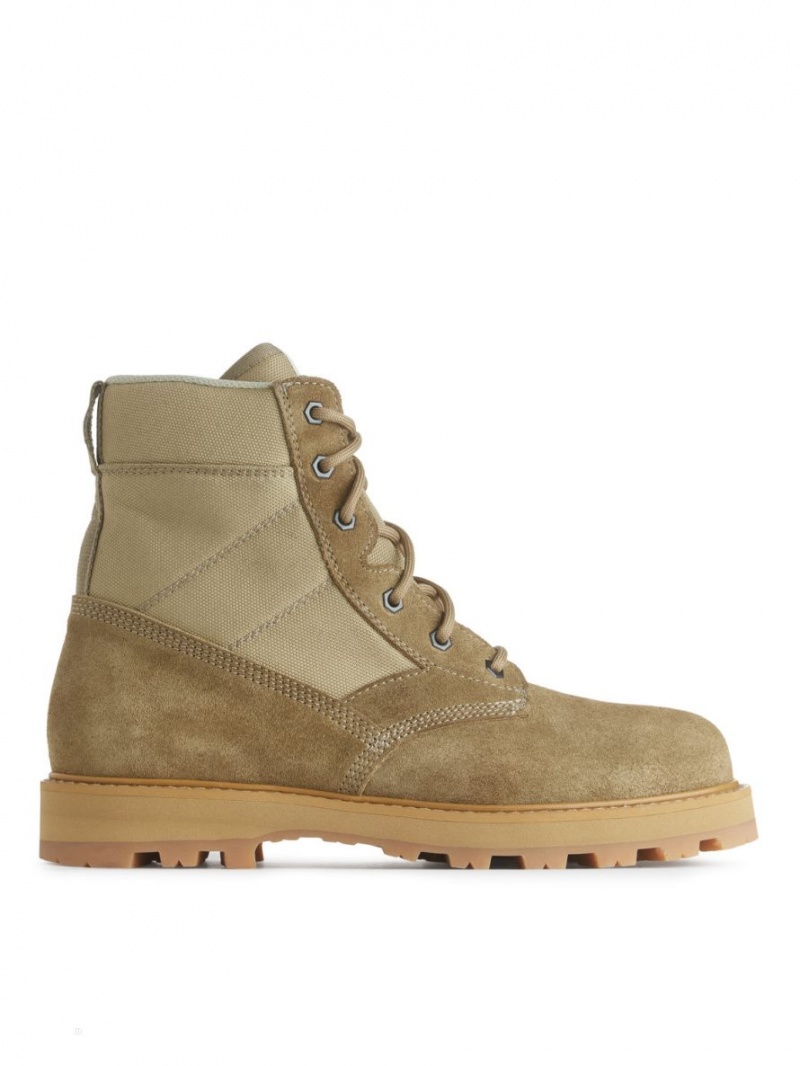 Botine Arket Vibram Sole Piele Intoarsa Barbati Bej | Romania-PTAW23617