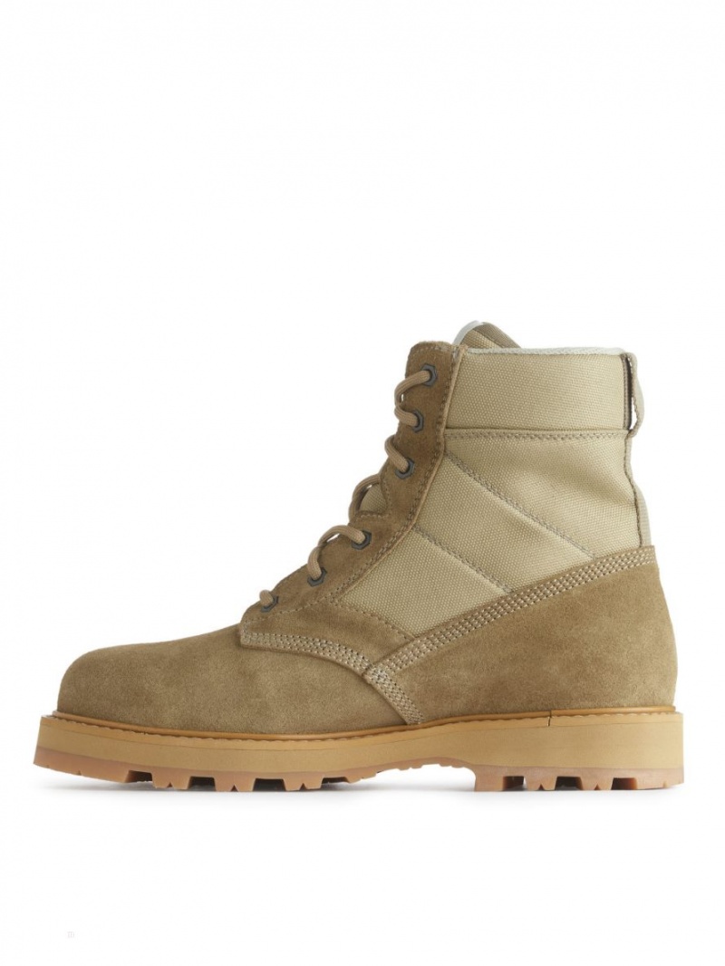 Botine Arket Vibram Sole Piele Intoarsa Barbati Bej | Romania-PTAW23617