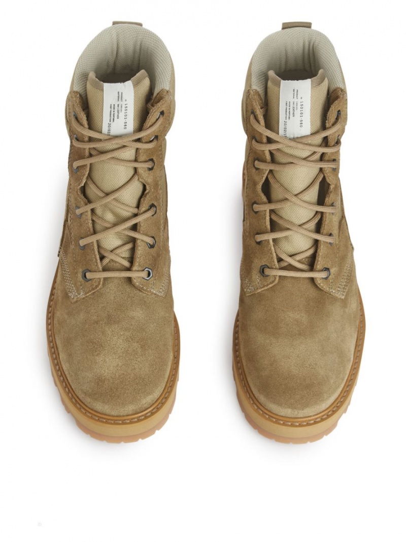 Botine Arket Vibram Sole Piele Intoarsa Barbati Bej | Romania-PTAW23617