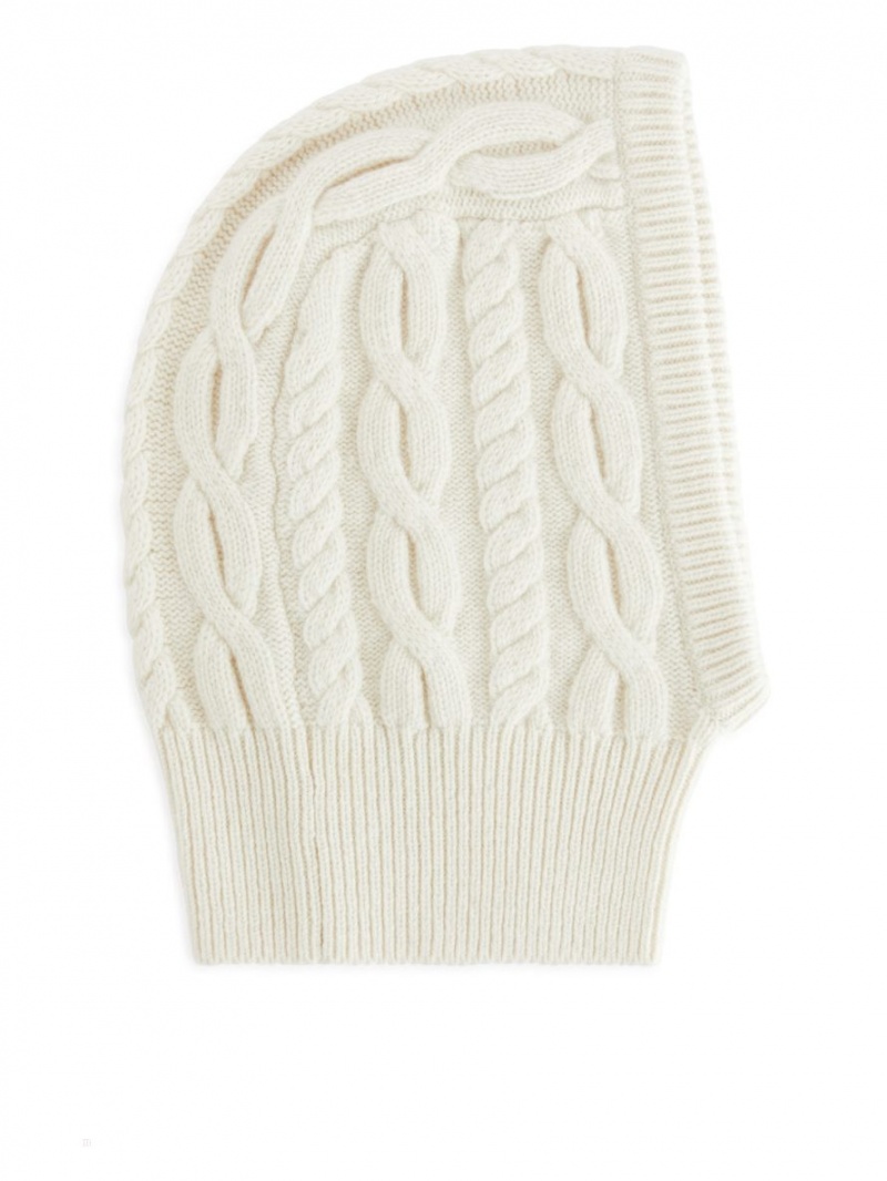 Caciula Arket Cable-Knit Fitted Hood Dama Albi | Romania-IBUA21830