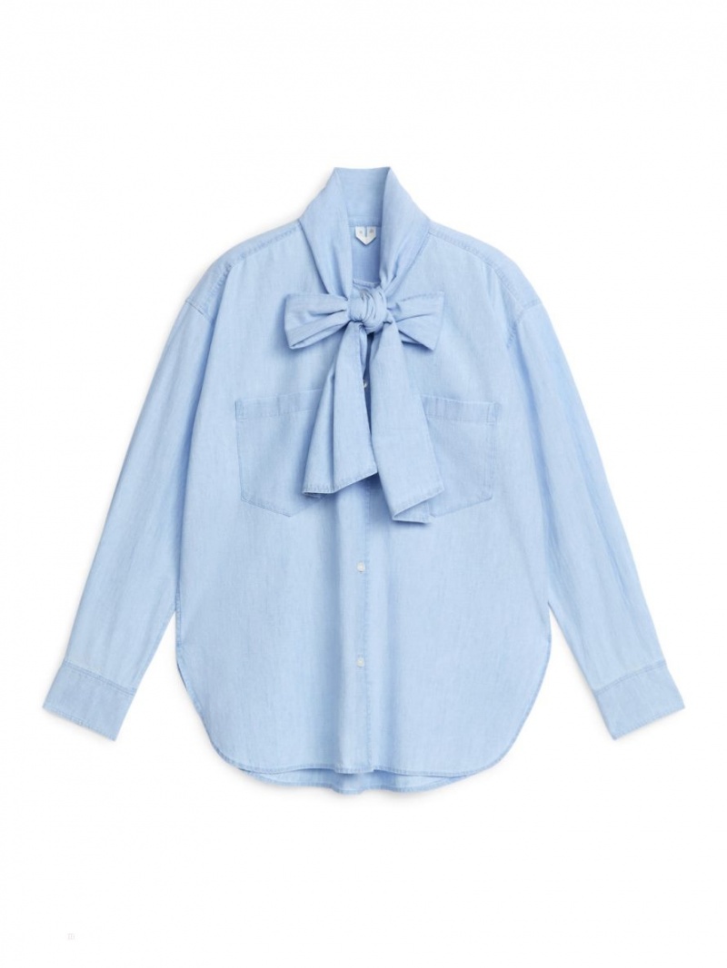 Camasa Arket Bow-Detail Chambray Dama Albastri Deschis | Romania-SUQM62904