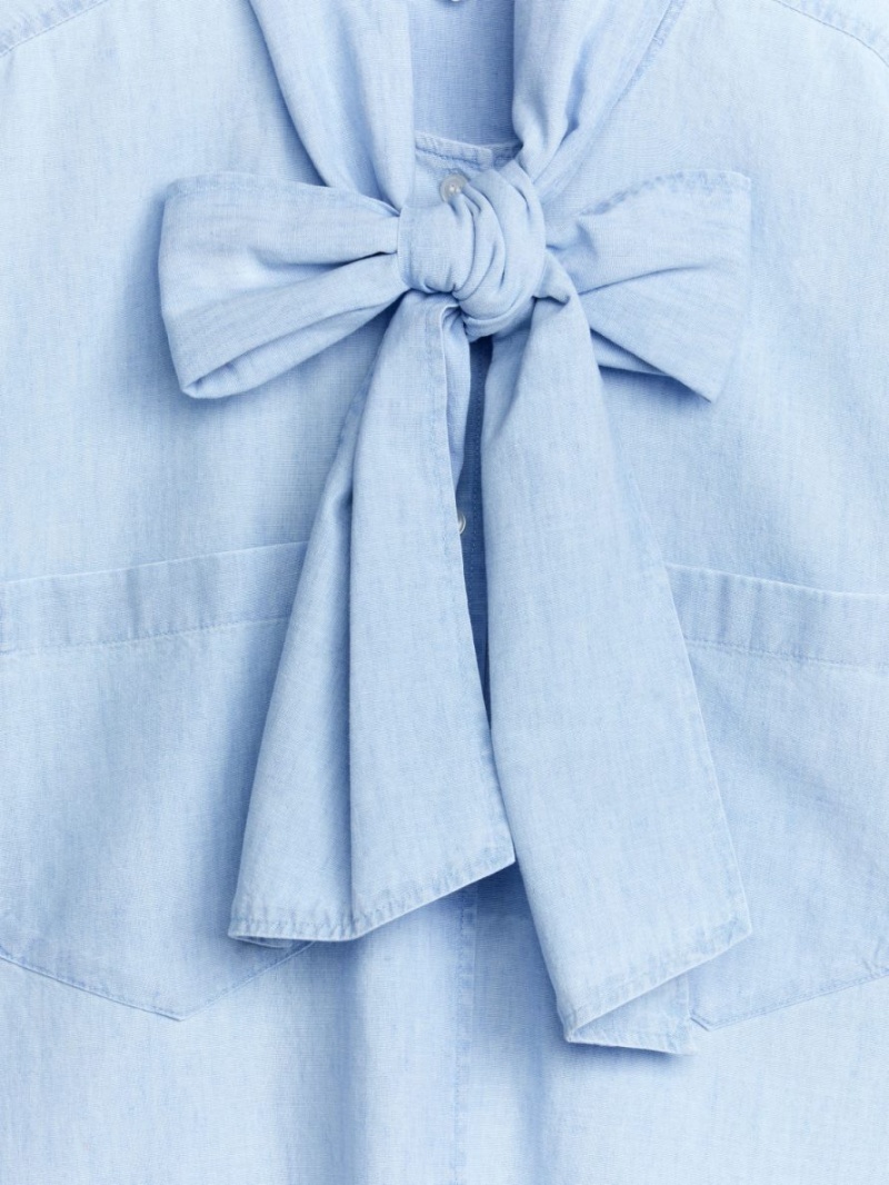 Camasa Arket Bow-Detail Chambray Dama Albastri Deschis | Romania-SUQM62904