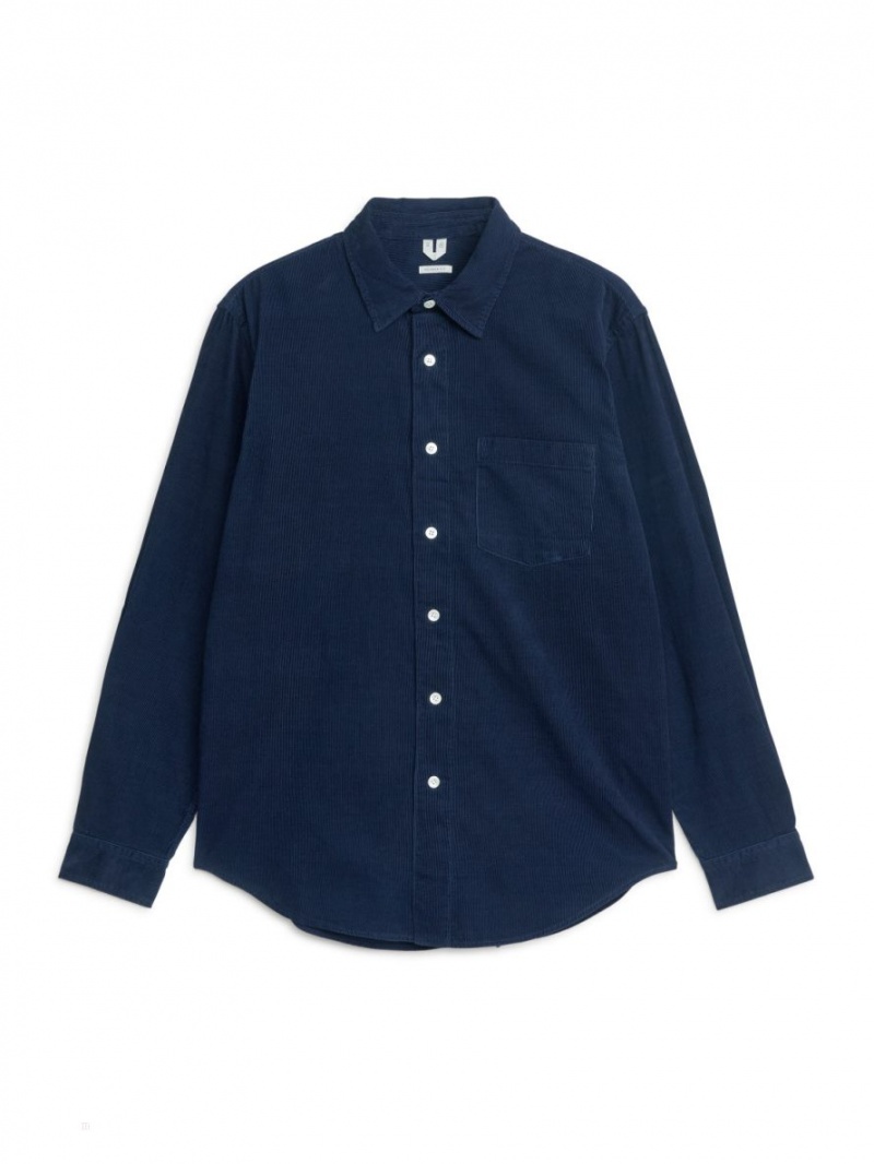 Camasa Arket Corduroy Bumbac Barbati Albastri Inchis | Romania-NDAQ23719