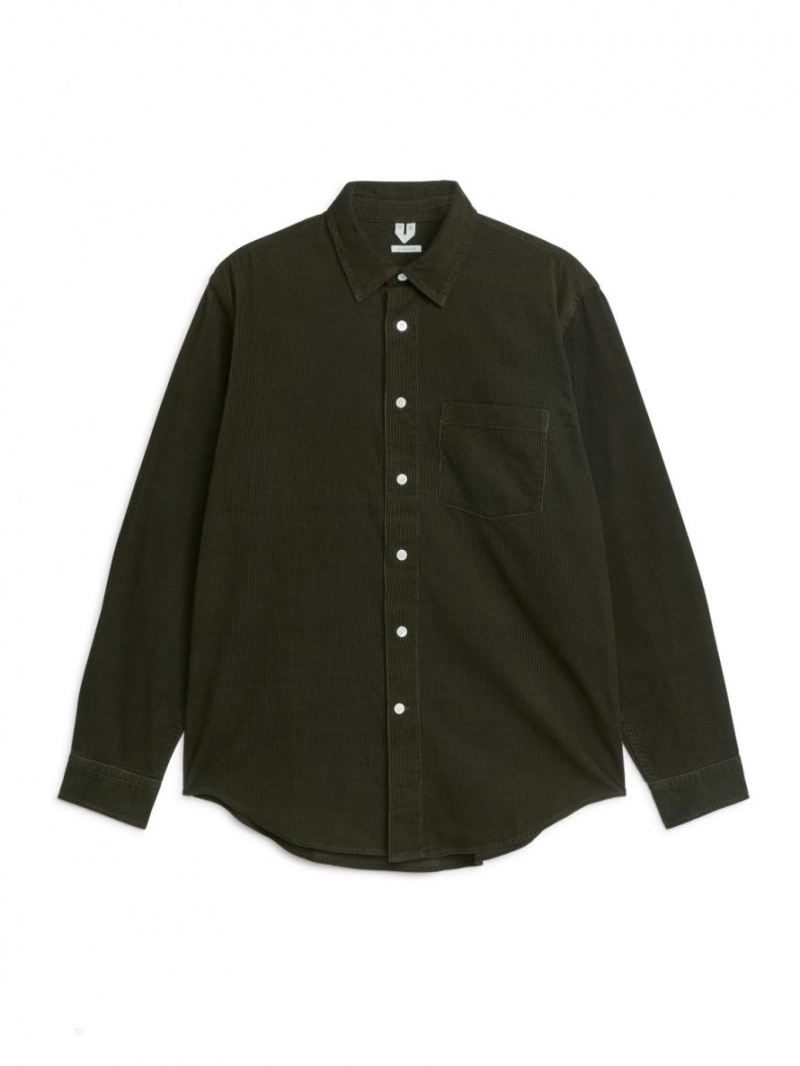 Camasa Arket Corduroy Bumbac Barbati Kaki Inchis Verzi | Romania-MJIG46752