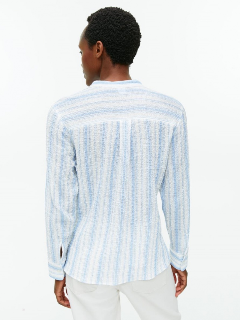 Camasa Arket Crinkle Bumbac Dama Albi Albastri | Romania-IKHR28973