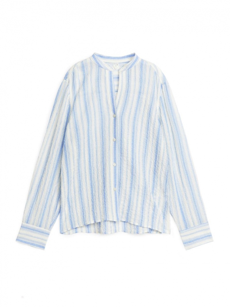 Camasa Arket Crinkle Bumbac Dama Albi Albastri | Romania-IKHR28973