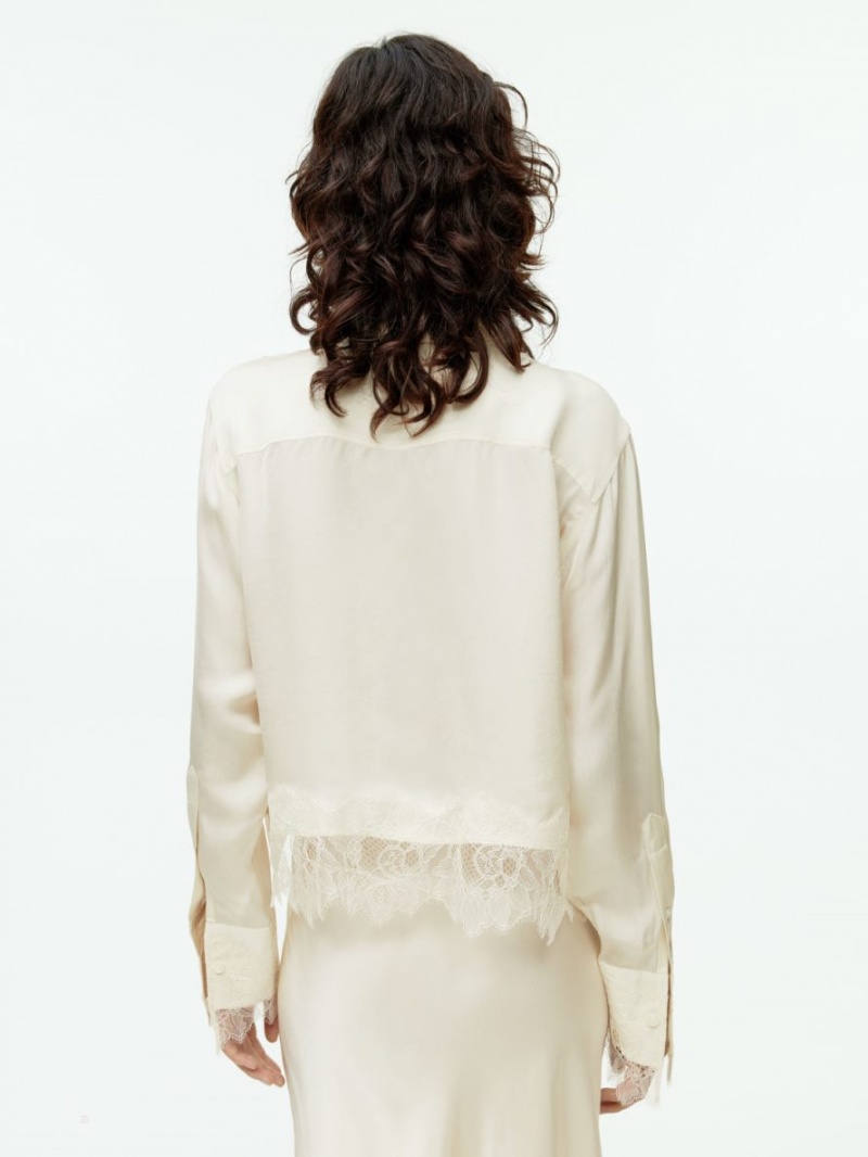 Camasa Arket Cropped Dantela Detailed Dama Albi | Romania-ZDUQ36875