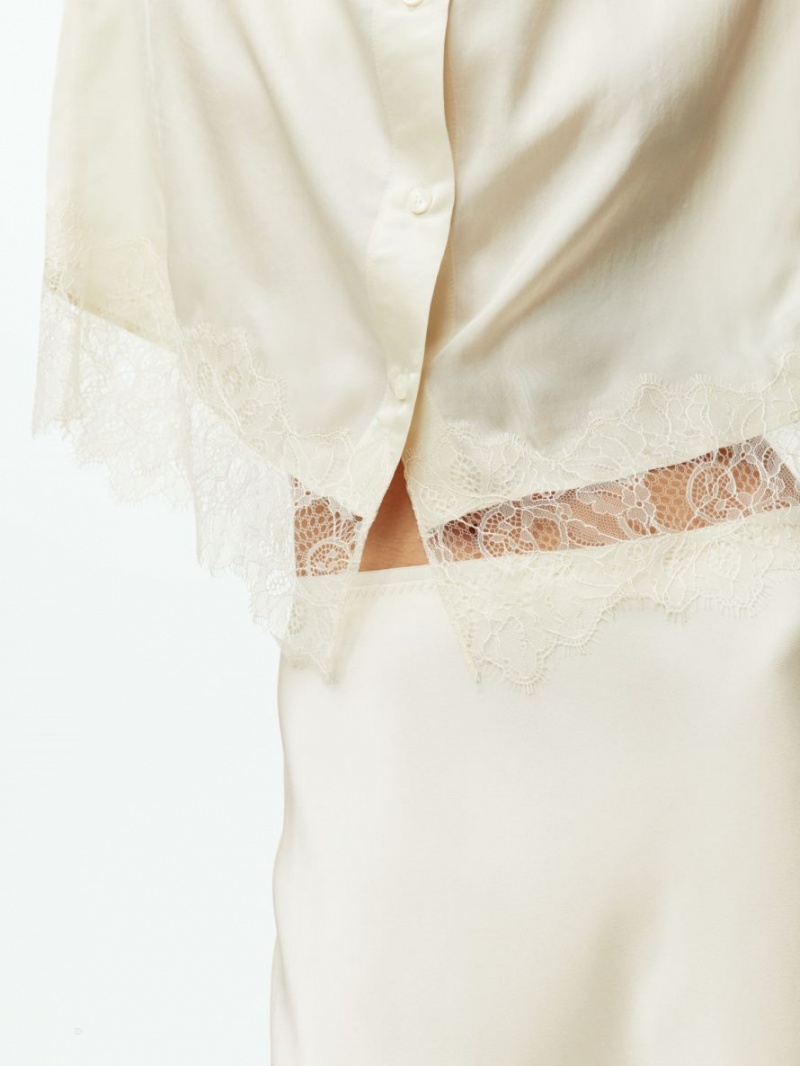 Camasa Arket Cropped Dantela Detailed Dama Albi | Romania-ZDUQ36875