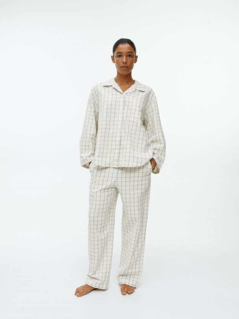 Camasa Arket Flannel Pyjama Dama Albi | Romania-CTFM39108