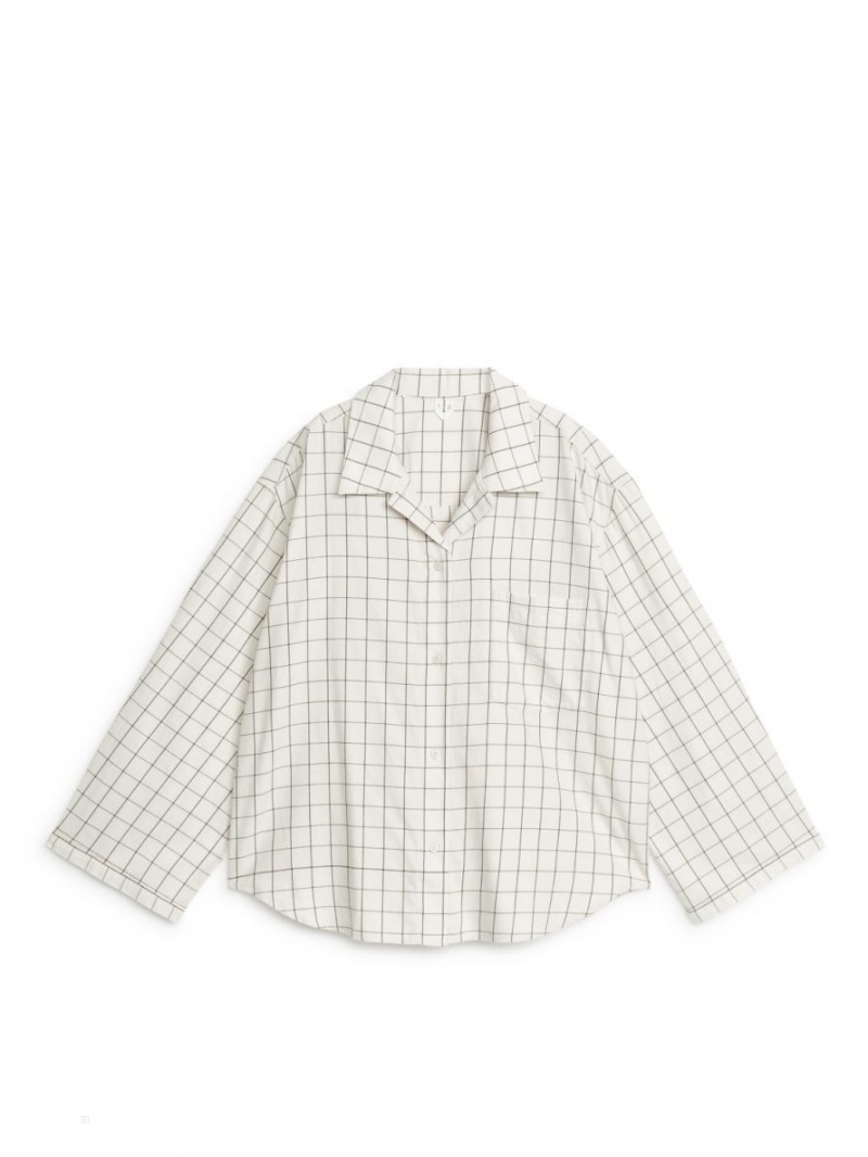 Camasa Arket Flannel Pyjama Dama Albi | Romania-CTFM39108