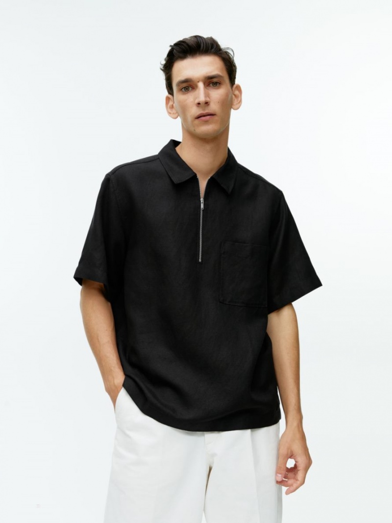 Camasa Arket Half-Zip Scurte-Sleeved Barbati Negrii | Romania-FVHL97453