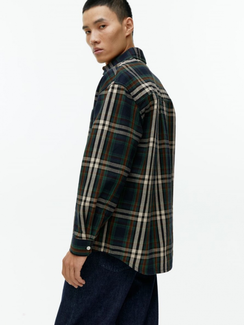 Camasa Arket Heavy Flannel Barbati Albastri Inchis Verzi | Romania-ZNSB98406