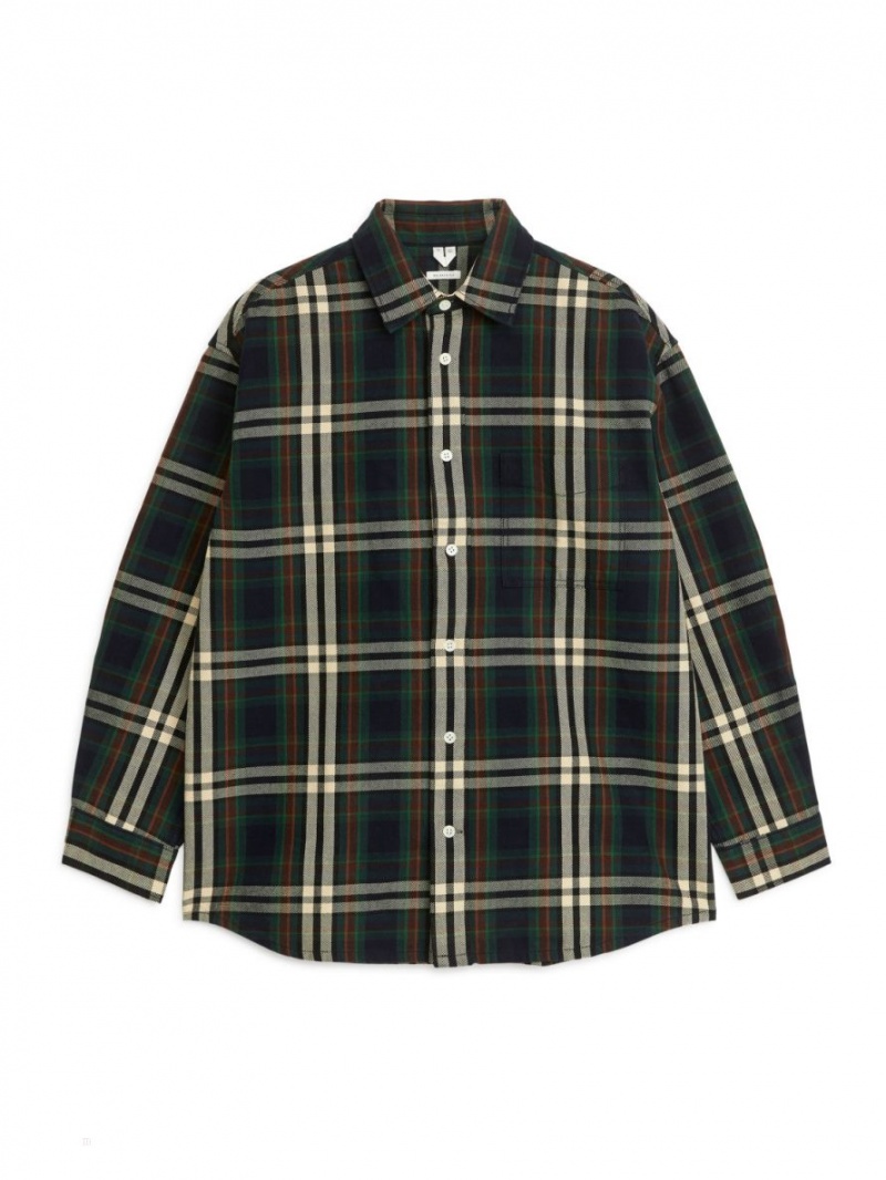 Camasa Arket Heavy Flannel Barbati Albastri Inchis Verzi | Romania-ZNSB98406