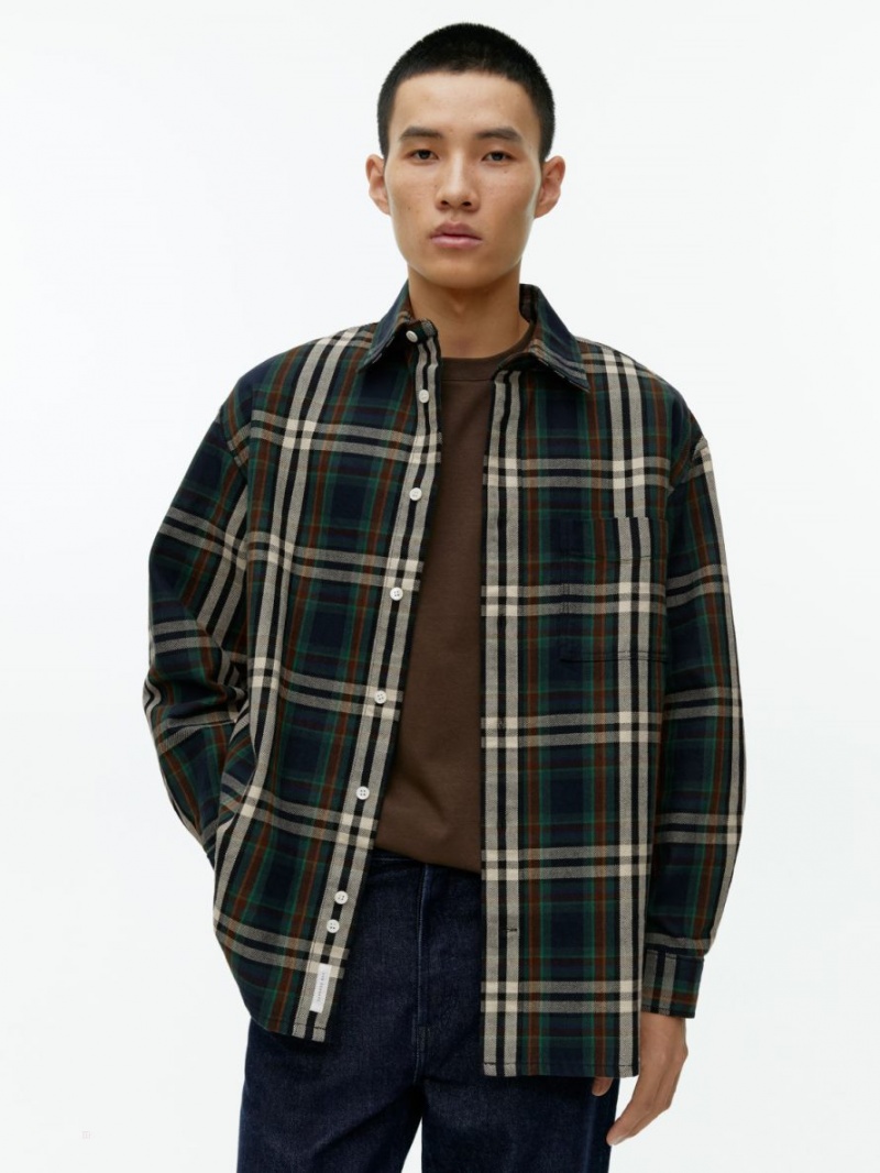Camasa Arket Heavy Flannel Barbati Albastri Inchis Verzi | Romania-ZNSB98406