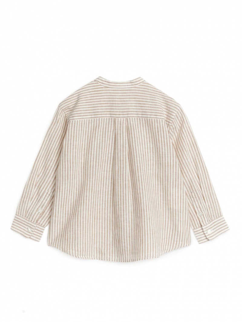 Camasa Arket Henley Linen Baieti Bej Albi | Romania-FIRP56382