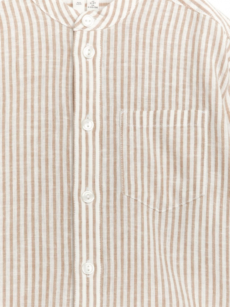 Camasa Arket Henley Linen Baieti Bej Albi | Romania-FIRP56382