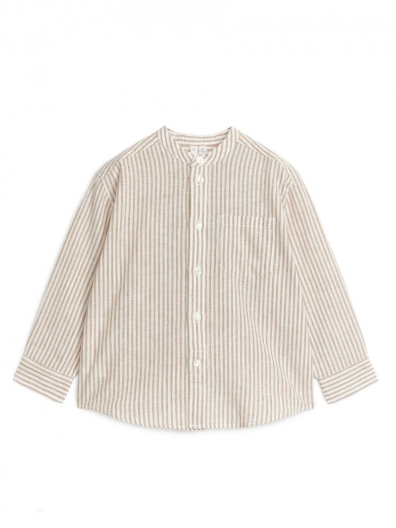 Camasa Arket Henley Linen Baieti Bej Albi | Romania-FIRP56382