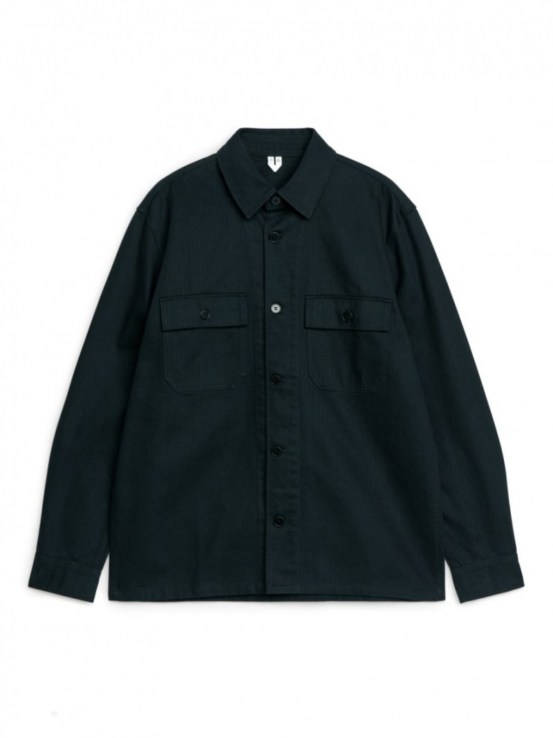 Camasa Arket Herringbone Workwear Barbati Albastri Inchis | Romania-KSDO59486