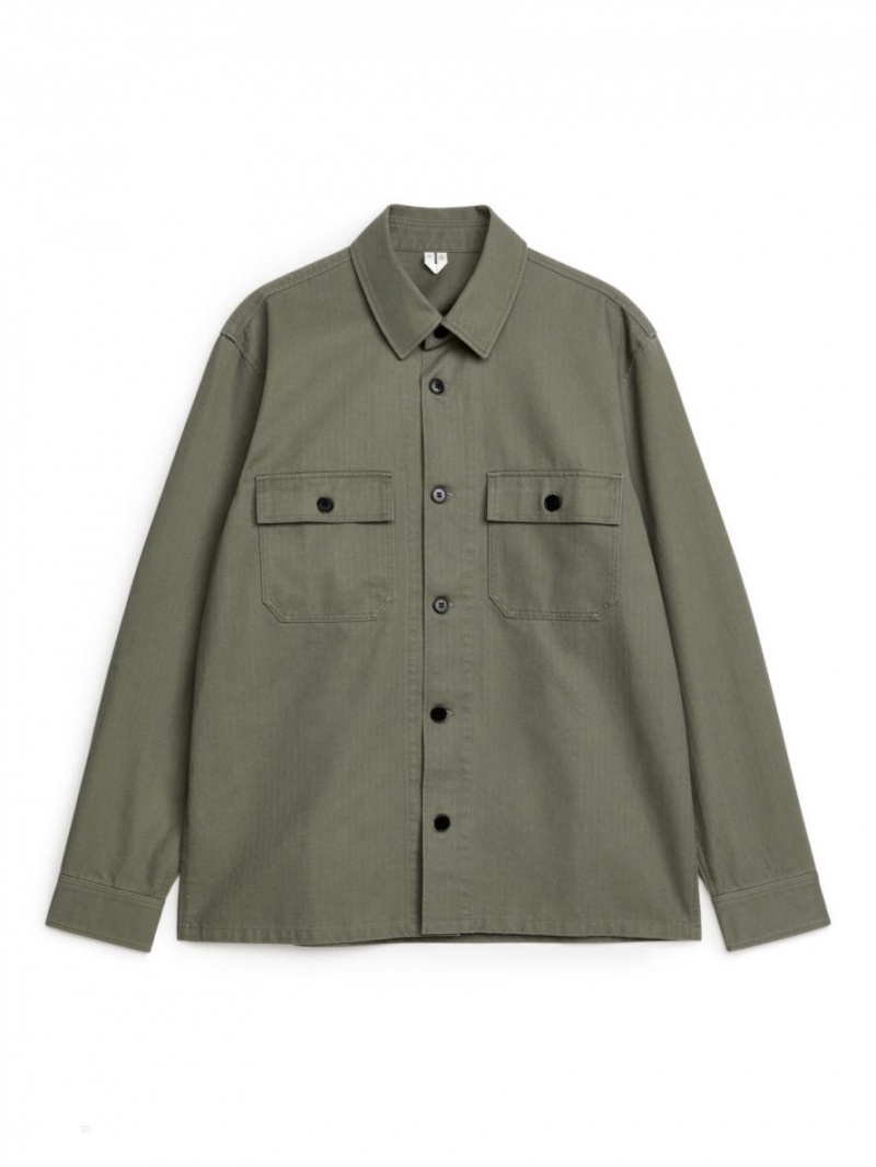 Camasa Arket Herringbone Workwear Barbati Verzi | Romania-RYEC51206