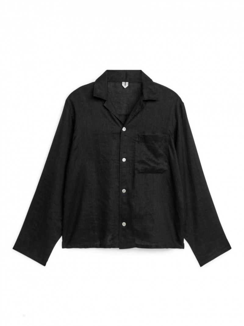 Camasa Arket Linen Barbati Negrii | Romania-LFQZ93206