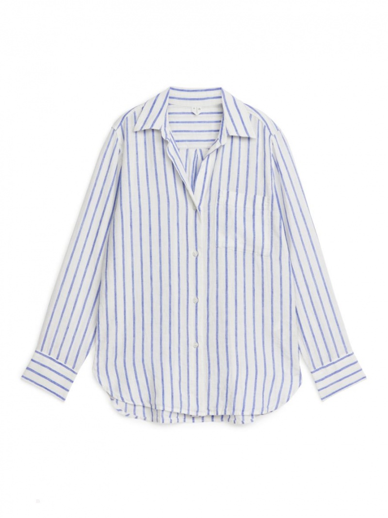Camasa Arket Linen Dama Albastri Albi | Romania-RQAV29306