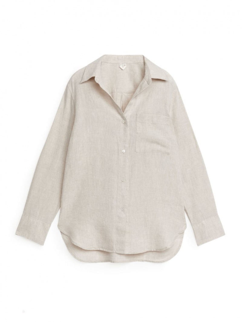 Camasa Arket Linen Dama Bej Deschis | Romania-ZCWX25409