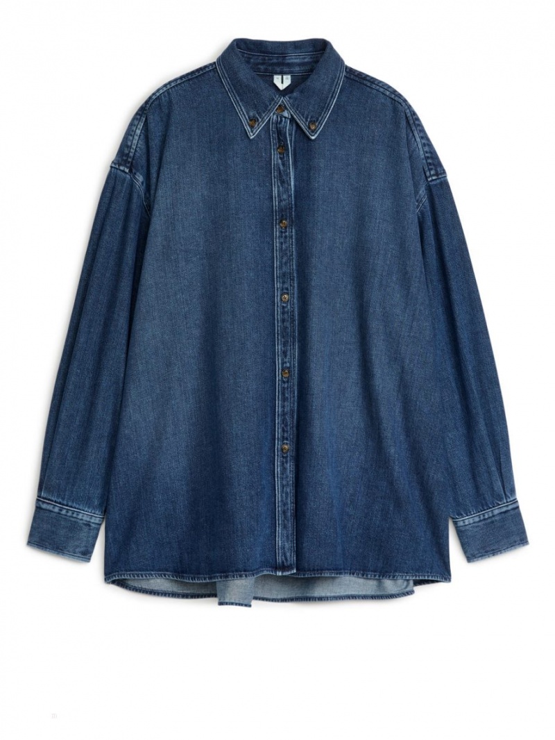 Camasa Arket Oversized Denim Dama Albastri Inchis | Romania-EJQX64318