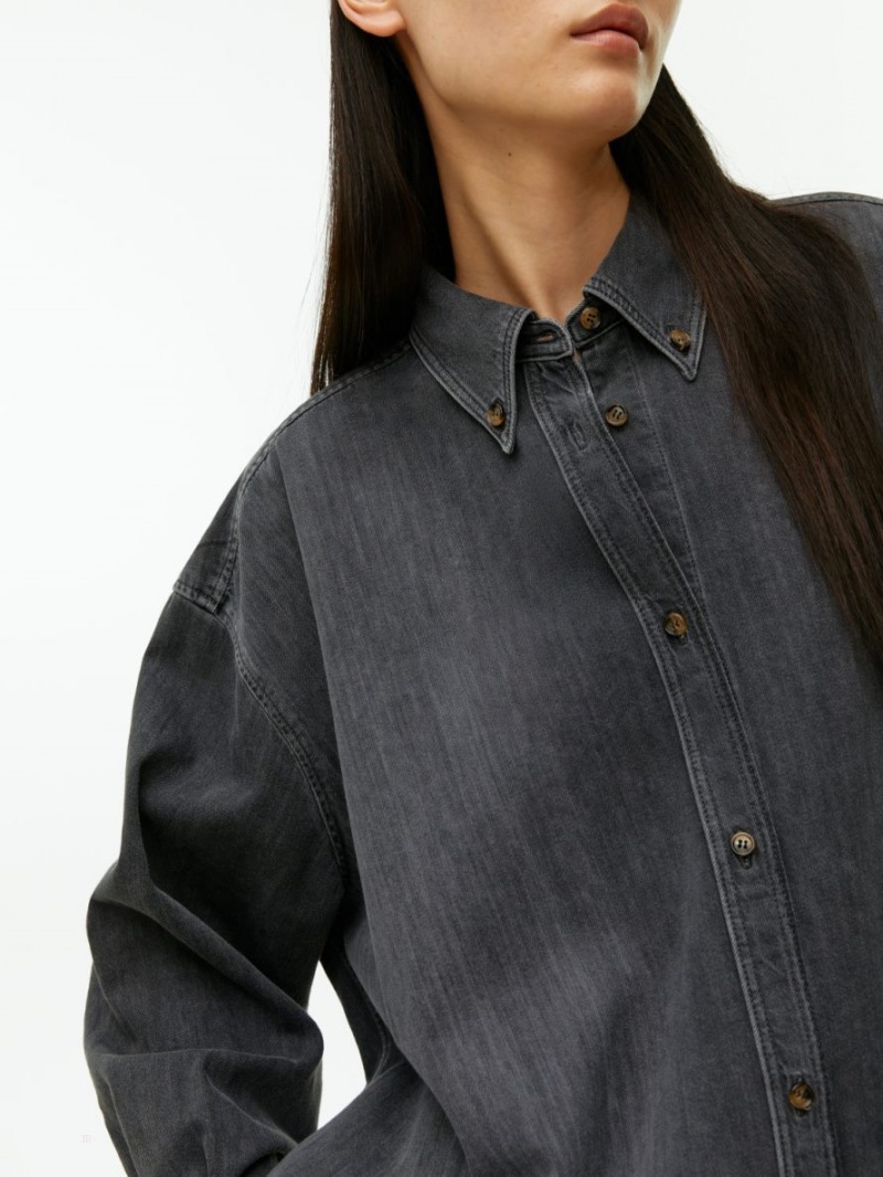 Camasa Arket Oversized Denim Dama Negrii | Romania-ICLY16742