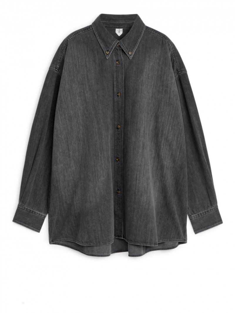 Camasa Arket Oversized Denim Dama Negrii | Romania-ICLY16742
