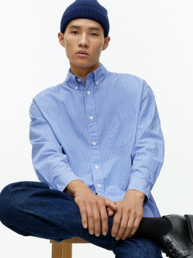 Camasa Arket Oversized Gingham Barbati Albi Albastri | Romania-THVZ85496