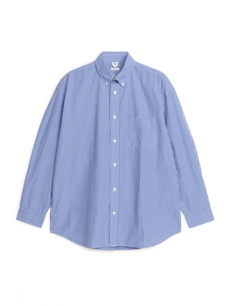Camasa Arket Oversized Gingham Barbati Albi Albastri | Romania-THVZ85496