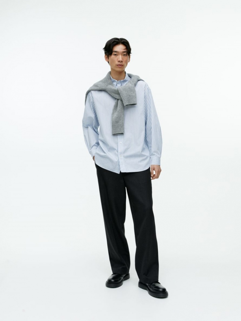 Camasa Arket Oversized Poplin Barbati Albi Albastri | Romania-WUJQ31784