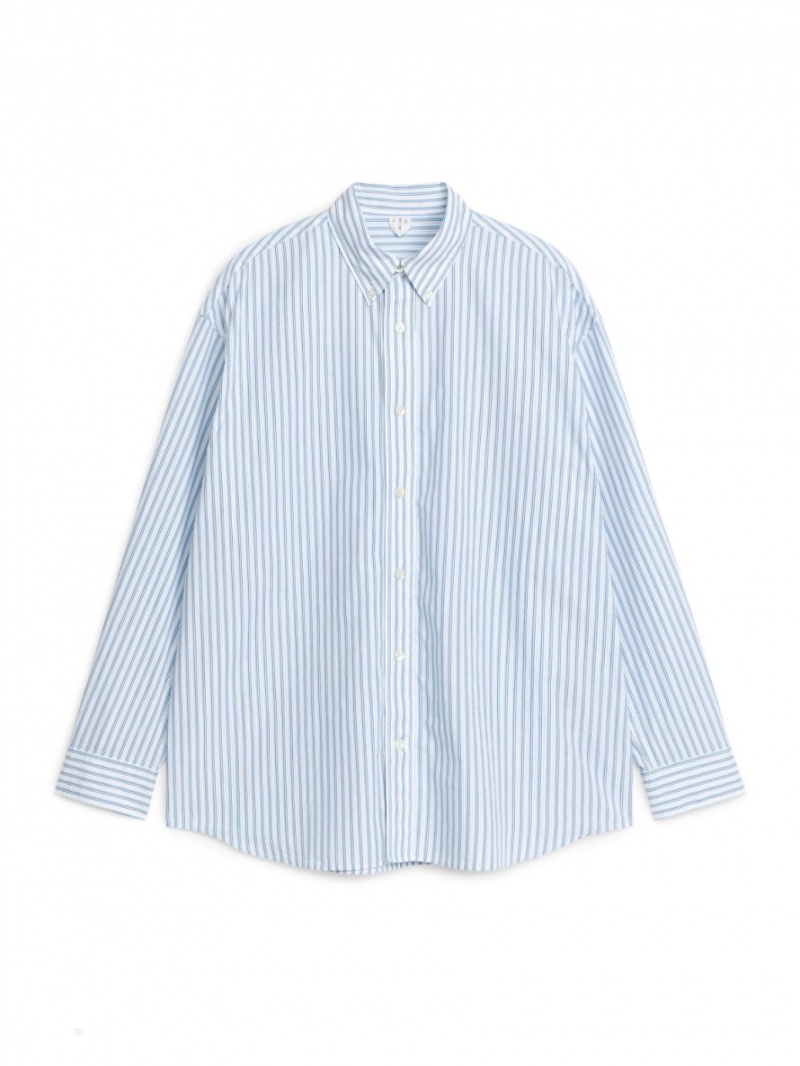 Camasa Arket Oversized Poplin Barbati Albi Albastri | Romania-WUJQ31784