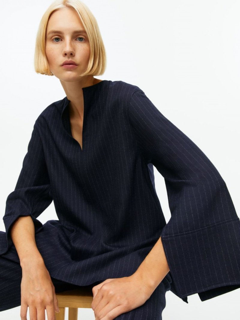 Camasa Arket Pinstriped Lână Blend Dama Albastri Inchis | Romania-DKSX41732