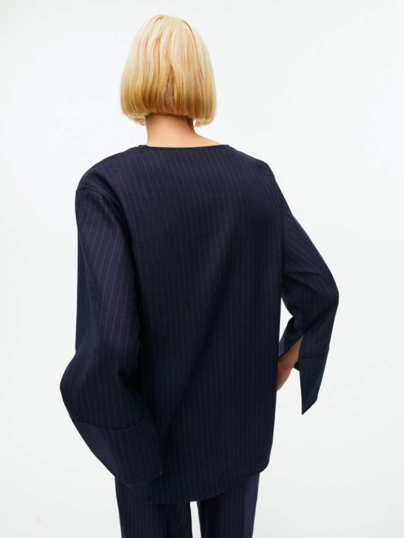Camasa Arket Pinstriped Lână Blend Dama Albastri Inchis | Romania-DKSX41732