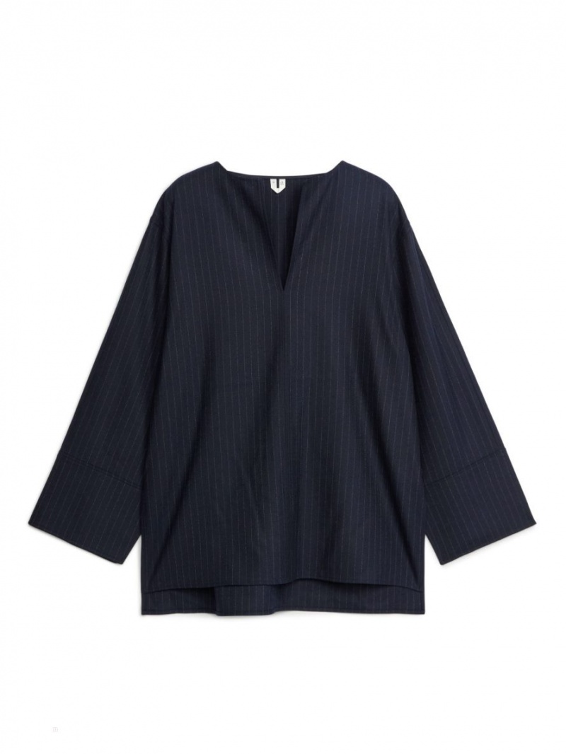 Camasa Arket Pinstriped Lână Blend Dama Albastri Inchis | Romania-DKSX41732