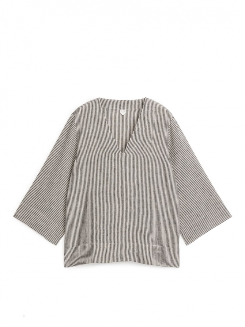 Camasa Arket Pop-Over Linen Dama Albi Negrii | Romania-XWTL85732