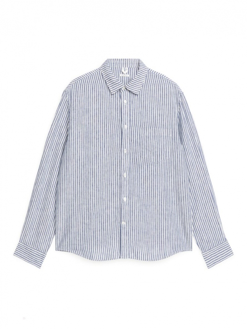 Camasa Arket Regular-Fit Linen Barbati Albastri Albi | Romania-TQYR40251