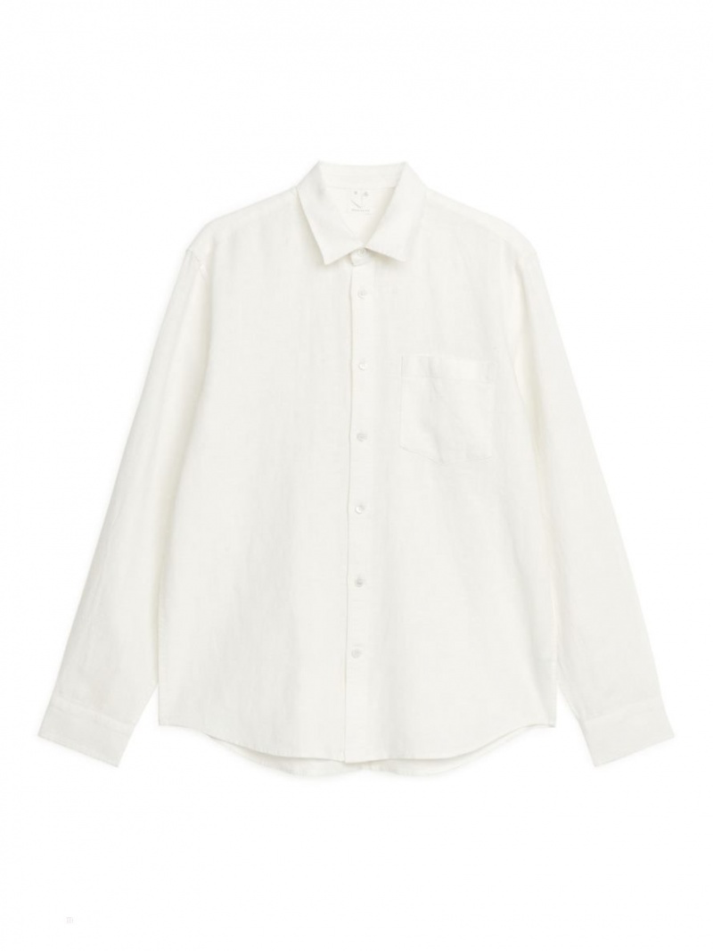 Camasa Arket Regular-Fit Linen Barbati Albi | Romania-QENZ51624