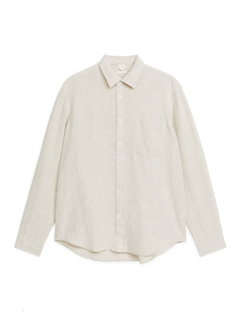 Camasa Arket Regular-Fit Linen Barbati Bej | Romania-OAQB14235