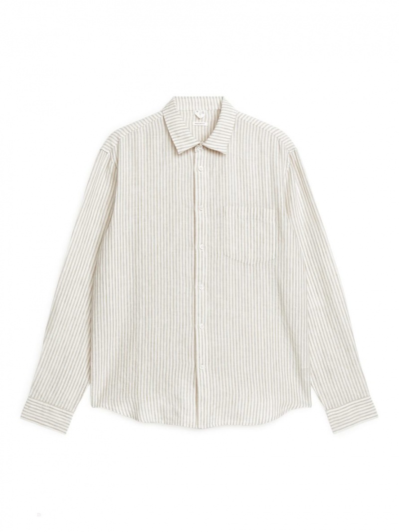 Camasa Arket Regular-Fit Linen Barbati Bej Albi | Romania-HJGZ74913