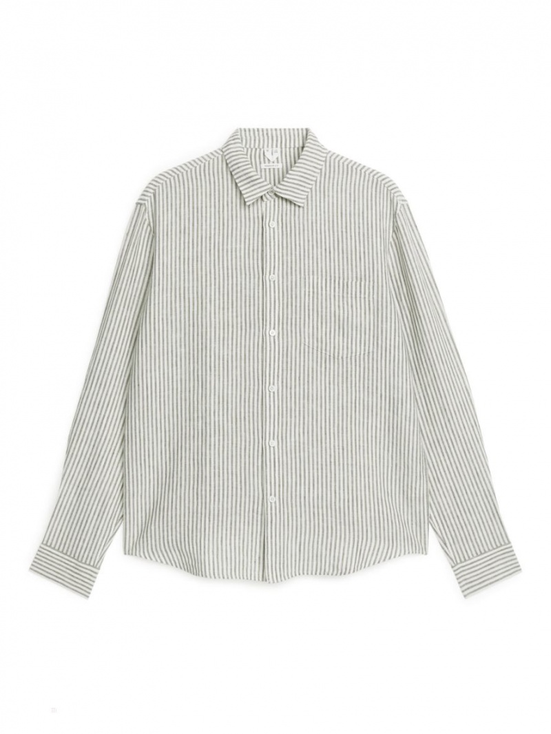 Camasa Arket Regular-Fit Linen Barbati Kaki Verzi Albi | Romania-WXEZ10435