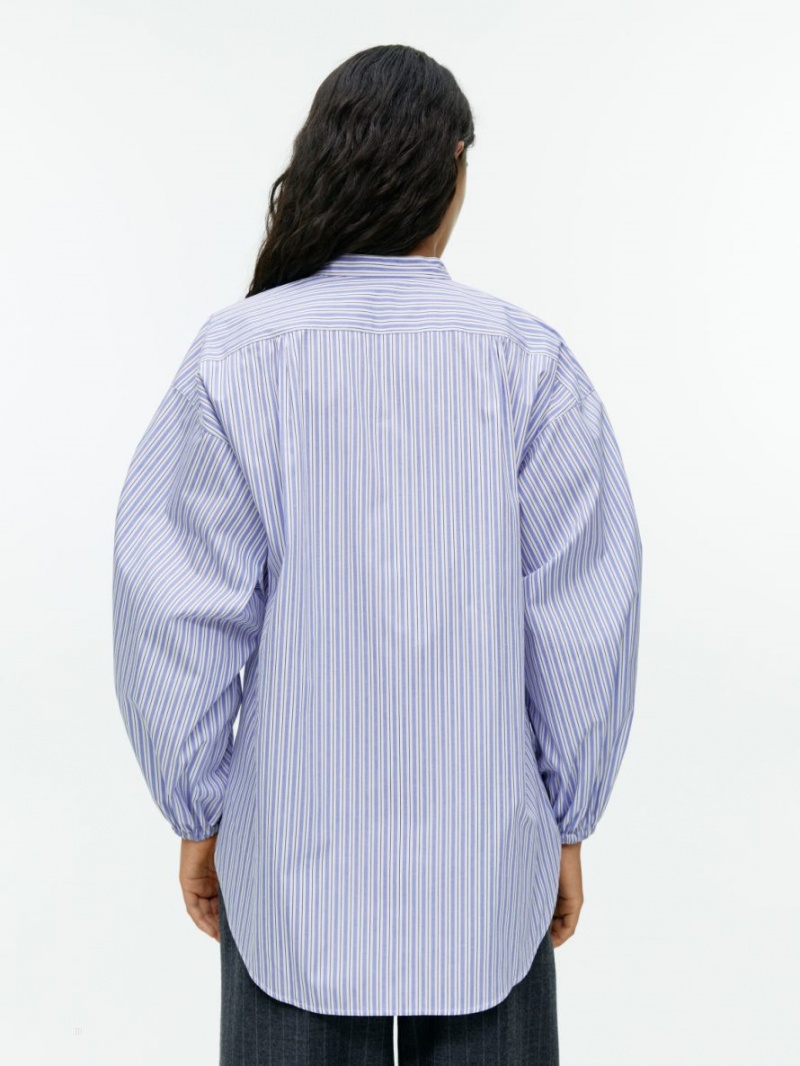 Camasa Arket Relaxed Bumbac Dama Albastri Albi | Romania-CAGB48523