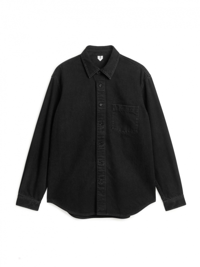 Camasa Arket Relaxed Denim Barbati Negrii | Romania-LSDJ98170