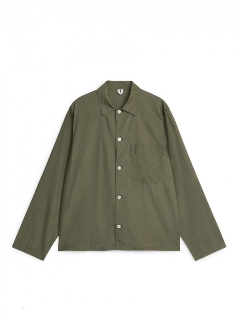 Camasa Arket Relaxed Poplin Barbati Kaki Verzi | Romania-YAVR07928