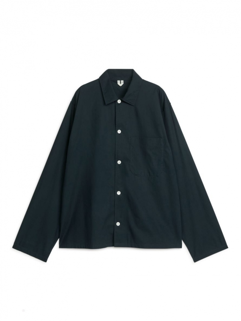Camasa Arket Relaxed Poplin Barbati Negrii | Romania-HPXW92570